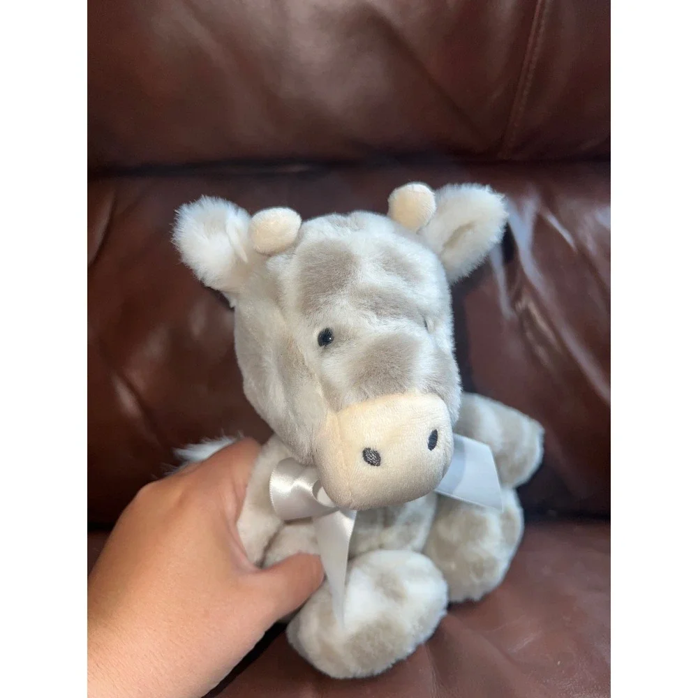 Snug Grey Spotted Giraffe Plush Stuffed Animal White Satin Bow Nursery Toy‎